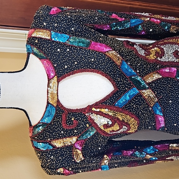 VINTAGE IN VOGUE DRESS MADE IN INDIA 8 BEADED SEQUINS 100% SILK 100% RAYON - Picture 2 of 13